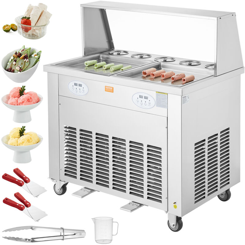 foto del prodotto vevor macchina per gelato fritto arrotolato 2 vaschette 38x38 cm, piastra per gelato arrotolato commerciale in acciaio inox alimentare, macchina per