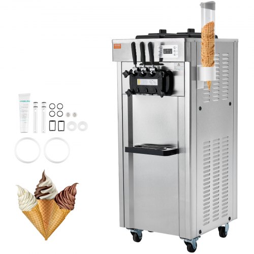 foto del prodotto vevor macchina per gelato, produzione 21-31 l/h, macchina per gelato soft 3 gusti 1670 w, 2 tramogge in acciaio inox 4,3 l, pannello led autopulente, refrigerazione notturna, per bar ristoranti