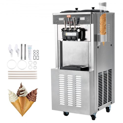foto del prodotto vevor macchina per gelato professionale 34-44 l/h 1850 w 3 gusti, macchina per gelato commerciale tramoggia 2x9 l, pannello led, utilizzo monobombola disponibile, refrigerazione notturna, snack bar