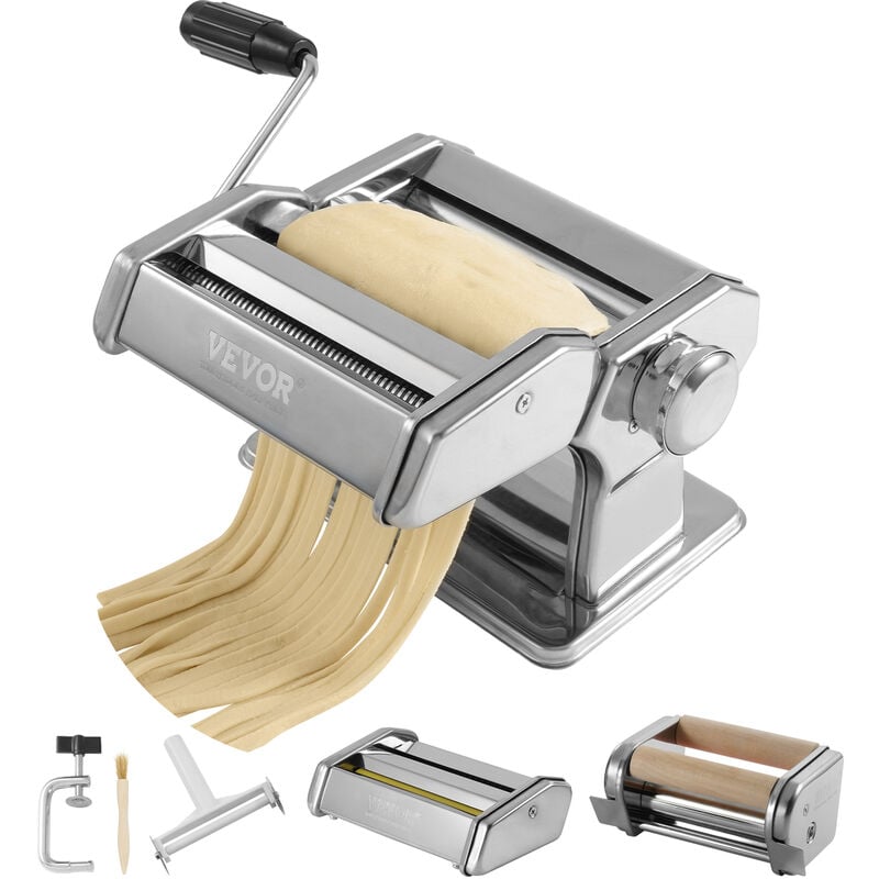 foto del prodotto vevor macchina per pasta in acciaio inox 430 manuale tagliapasta da banco spessore regolabile 0,3 3mm, macchina manuale per pasta fresca fatta a casa