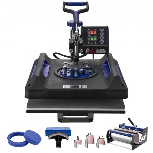 foto del prodotto vevor macchina per pressatura a caldo 380 x 380 mm 8 in 1 per magliette nero blu