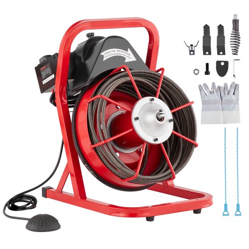 foto del prodotto vevor macchina per pulizia scarichi 50 piedi x 3 8 pollici, trivella fognatura alimentazione manuale, macchina pulizia scarichi elettrica 250w 4 taglierine interruttore a pedale aria compressa