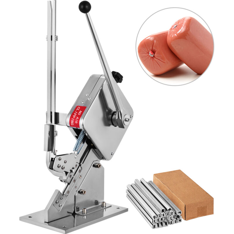 foto del prodotto vevor macchina per tagliare salsiccia a forma di u con 2 scatole di fermagli, manuale clipper in acciaio con finitura cromata, salsiccie tosatrice