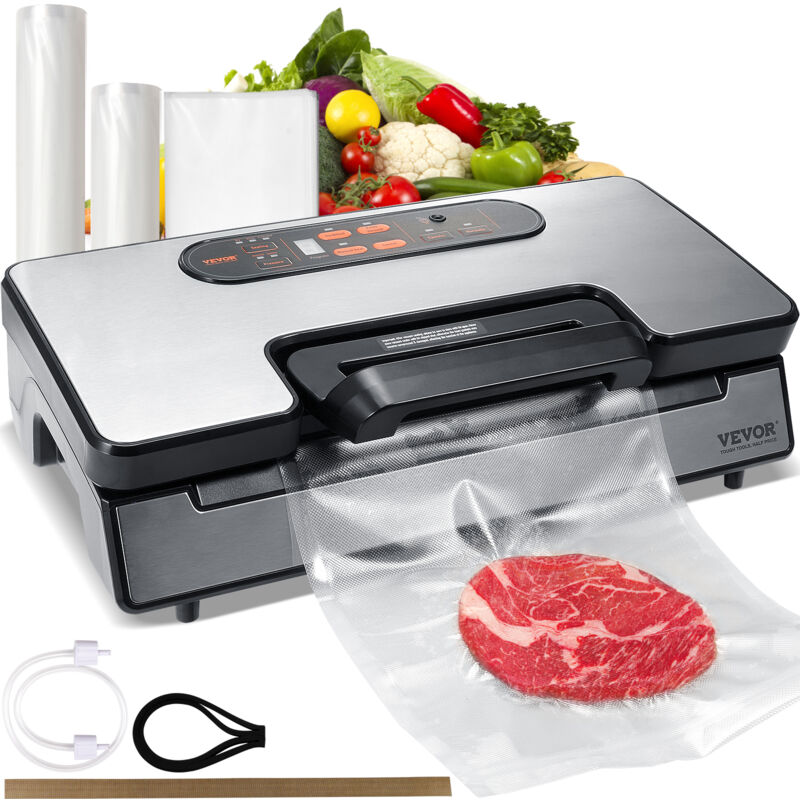 foto del prodotto vevor macchina sottovuoto per alimenti 130w sigillatore per cibi umidi secchi marinatura rotoli inclusi 90 kpa conservazione del cibo con doppia
