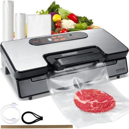 foto del prodotto vevor macchina sottovuoto per alimenti 130w sigillatore per cibi umidi secchi marinatura rotoli inclusi 90 kpa conservazione del cibo con doppia pompa a vuoto lunghezza 30cm con sacchetto sigillato