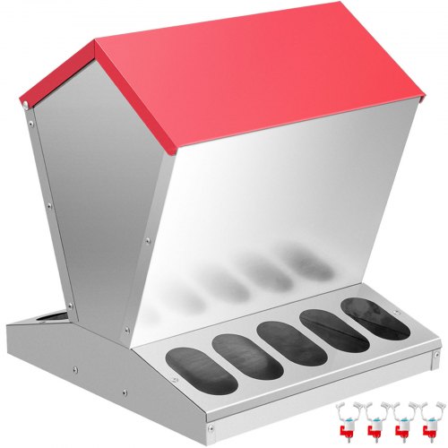 foto del prodotto vevor mangiatoia zincata per pollame, capacita di alimentazione 11,3 kg, mangiatoia per galline senza rifiuti 29,8x29,8x40 cm mangiatoia automatica
