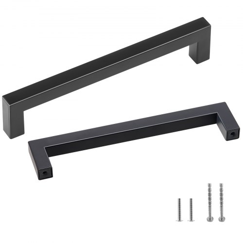 foto del prodotto vevor maniglia per mobili da cucina 10 pezzi maniglie per porte di armadietti in acciaio inox distanza fori centrali 128mm, maniglie quadrate moderne per cassetti da cucina bagno studio, nero opaco