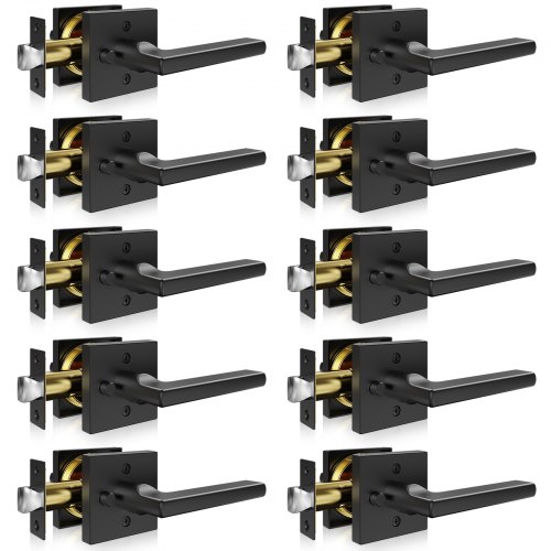 foto del prodotto vevor maniglia per porta interna privacy 10 pezzi colore nero opaco leva reversibile per mano sinistra destra con serratura senza chiave rotazione di 45 quadrate per porte di camera da letto bagno