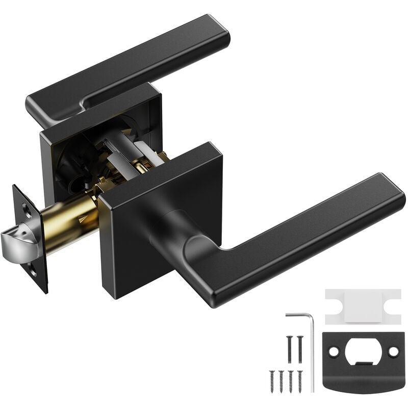 foto del prodotto vevor maniglie per porta interne da corridoio colore nero opaco 1 pezzo angolo di rotazione da 45 , set di maniglie quadrate per porte interne