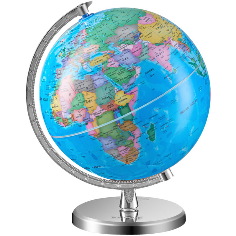 foto del prodotto vevor mappamondo girevole con base, 203,2 mm, globo geografico educativo con fuso orario preciso, materiale abs, globo girevole a 360 per bambini,