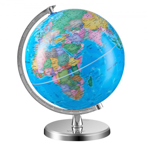 foto del prodotto vevor mappamondo girevole con base, 203,2 mm, globo geografico educativo con fuso orario preciso, materiale abs, globo girevole a 360 per bambini, apprendimento geografia, mappamondo educativo lingua della mappa inglese 