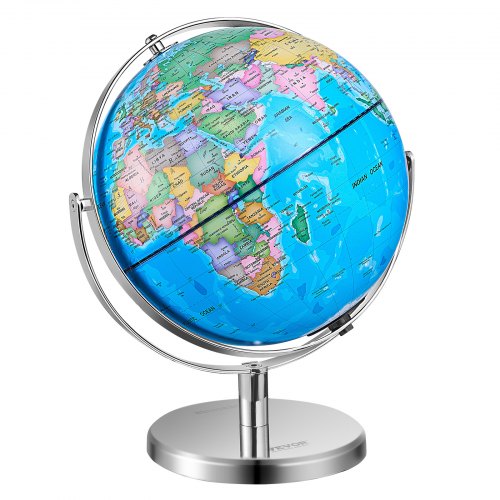 foto del prodotto vevor mappamondo girevole con base, 330,2 mm 13 pollici, globo geografico educativo con fuso orario materiale abs, mappamondo globo girevole a 720 per bambini, apprendimento geografia lingua della mappa inglese 