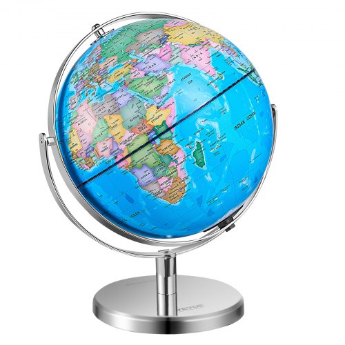 foto del prodotto vevor mappamondo illuminato, globo terrestre educativo, mappa stampata in hd, con supporto pesante metallo base stabile , luce notturna a led, globo girevole per apprendimento bambini, 330,2 mm lingua della mappa inglese 