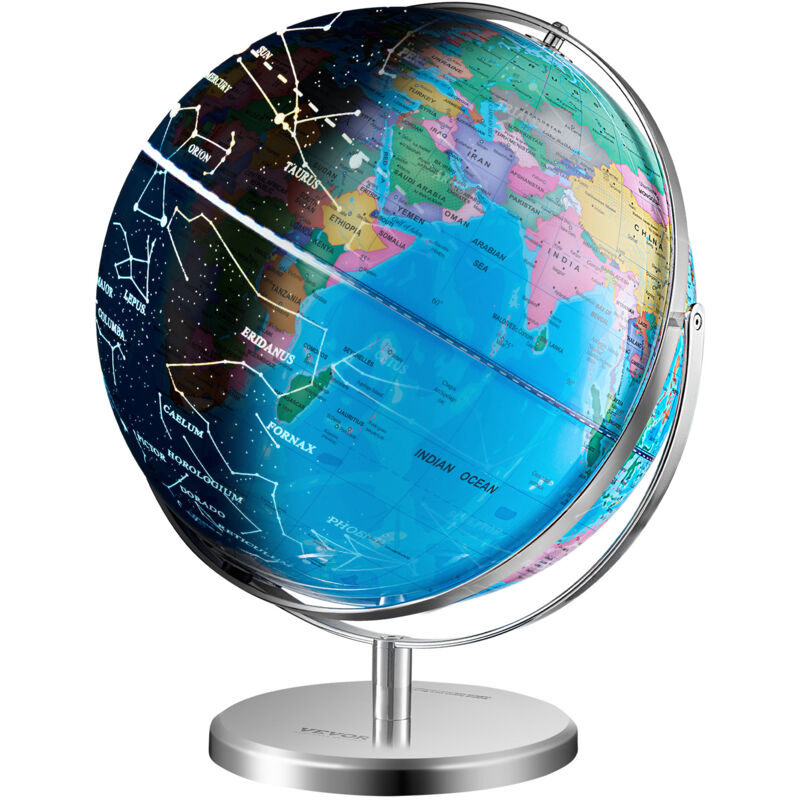 foto del prodotto vevor mappamondo illuminato, globo terrestre educativo, mappa stampata in hd, con supporto pesante metallo base stabile , luce notturna della