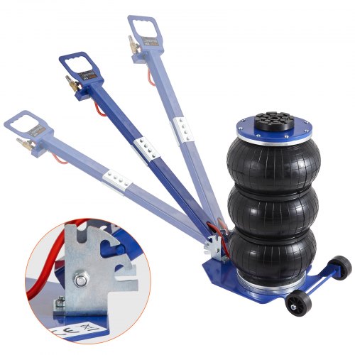 foto del prodotto vevor martinetto pneumatico sollevamento per riparazione auto 140 450 mm capacit 3 tonnellate, martinetto pneumatico 0,8 1,0 mpa con 3 cuscini d aria impugnatura regolabile blu per da officina garage