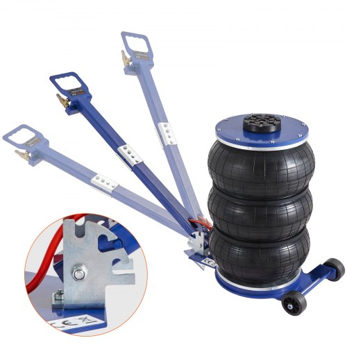 foto del prodotto vevor martinetto pneumatico sollevamento per riparazione auto 140-470 mm capacità 5 tonnellate, martinetto pneumatico 0,8-1,0 mpa con 3 cuscini d'aria impugnatura regolabile blu per da officina garage