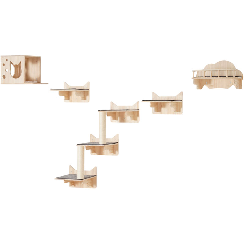 foto del prodotto vevor mensole da parete per gatti set da 5, posatoi montati a parete per gatti con trampolini, nido, barriera, albero per gatti, set di mobili da