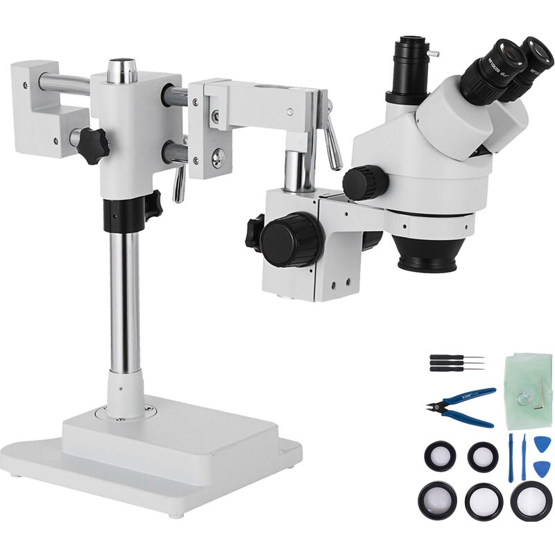 foto del prodotto vevor microscopio stereo simul focale 3.5x 90x microscopio stereo trinoculare 360 orientabile con doppio braccio