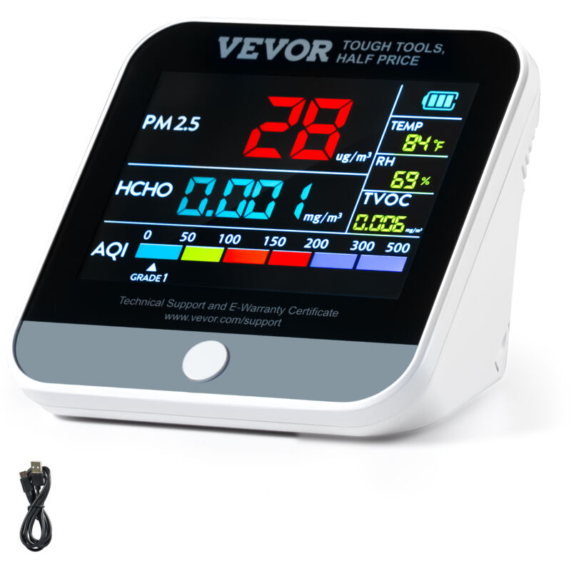 foto del prodotto vevor mini monitore della qualita dellaria 100 x 78 x 78 mm monitore di formaldeide 8 in1, rilevatore di particelle pm2,5 pm10 pm1,0 temperatura,