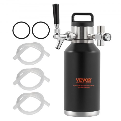 foto del prodotto vevor mini spillatore di birra portatile capacit 1,89l, mini fusto nero per birra artigianale portatile pressione regolabile 0 30psi funzione refrigerazione isolamento da campeggio evento carnevale