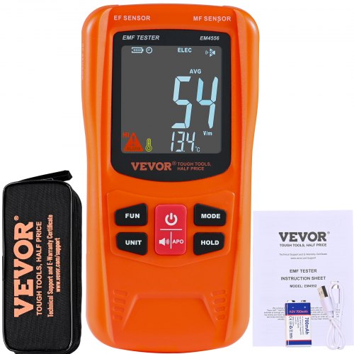 foto del prodotto vevor misuratore emf 5hz 6ghz, rilevatore di radiazioni di campo elettromagnetico ricaricabile portatile, tester emf digitale lcd per ispezioni domestiche ef mf rf