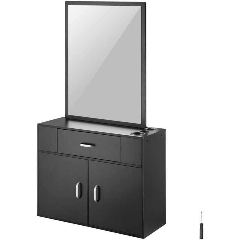 foto del prodotto vevor mobiletto portaoggetti per salone 75 x 30 x 140 cm set postazione per parrucchiere montata a parete per parrucchiere, con 3 maniche, uno
