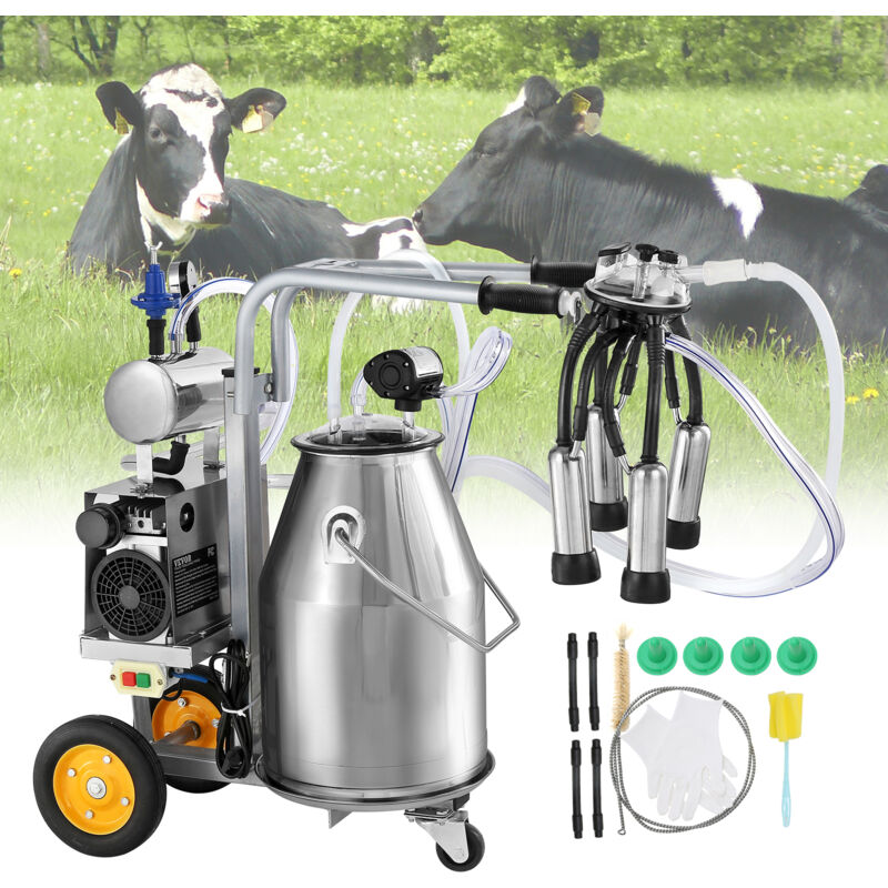 foto del prodotto vevor mungitrice elettrica per mucche, secchio in acciaio inox 304 25 l, mungitrice sottovuoto automatica a pulsazioni, mungitrice portatile tubi in