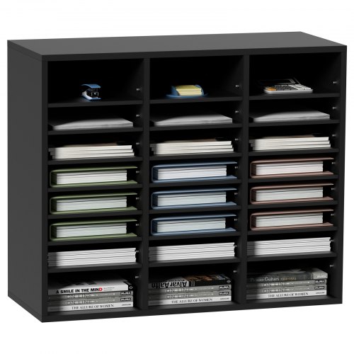 foto del prodotto vevor organizzatore per documenti in legno 24 scompartimenti nero carico singolo 10kg rimovibili e regolabili, portadocumenti 73,7 x 30,5 x 62 cm per libri documenti fumetti moduli 24 scompartimenti