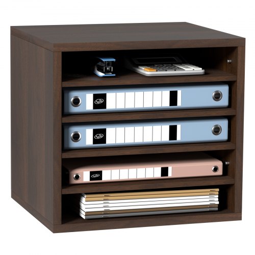 foto del prodotto vevor organizzatore per documenti in legno 5 scompartimenti marrone carico singolo 10kg rimovibili e regolabili, portadocumenti 35,5 x 30,5 x 33 cm per libri documenti fumetti moduli 5 scompartimenti