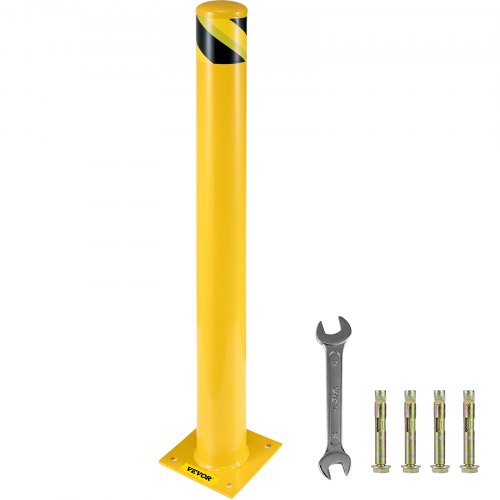 foto del prodotto vevor palo di sicurezza 122x14 cm, barriera di sicurezza in acciaio con tubo verniciato a polvere gialla, con 4 bulloni di ancoraggio gratuiti, per aree sensibili al traffico