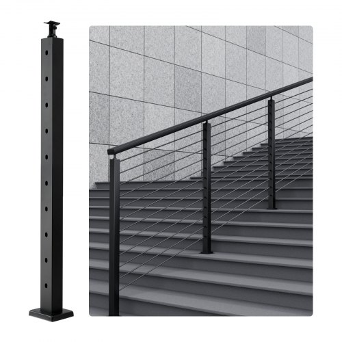 foto del prodotto vevor palo per ringhiera per scale, palo per parapetto fori inclinati a 30 gradi, 10 fori preforati, palo ringhiera acciaio inox 91,4x5x5 cm, nero, 1jzlgz91455hv8ghuv0