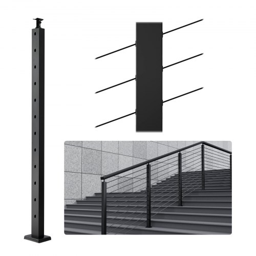 foto del prodotto vevor palo per ringhiera per scale, palo per parapetto fori inclinati a 30 gradi, 12 fori preforati, palo ringhiera acciaio inox 106,7x2,5x5 cm, nero,1jzlgzhs1067hnekbv0
