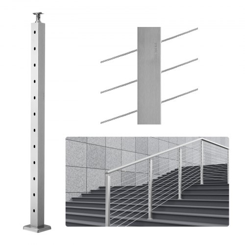 foto del prodotto vevor palo per ringhiera per scale, palo per parapetto fori inclinati a 30 gradi, 12 fori preforati, palo ringhiera acciaio inox 106,7x5x5 cm, argento, 1jzlgz1067556vun5v0