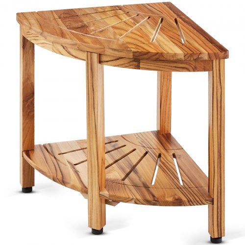 foto del prodotto vevor panca doccia angolare, altezza 47 cm, raggio 39,2 cm, sgabello in teak, portata 227 kg, con ripiano portaoggetti, per doccia interna ed esterna, angolo, bagno, soggiorno