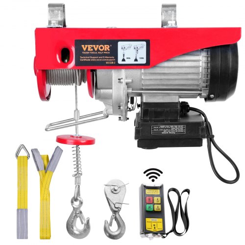 foto del prodotto vevor paranco a leva elettrico 1150 w carico max. da 600 kg motore rame puro con telecomando senza filo distanza da 10m, paranco elettrico a leva per sollevamento carico velocit 10 m min altezza 12m