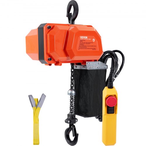 foto del prodotto vevor paranco elettrico a catena, portata 150 kg, altezza di sollevamento 3 m, velocità 2,3 m/min, gru a ponte monofase 230 v con catena g80, telecomando a filo 3 m per garage, negozio, hotel