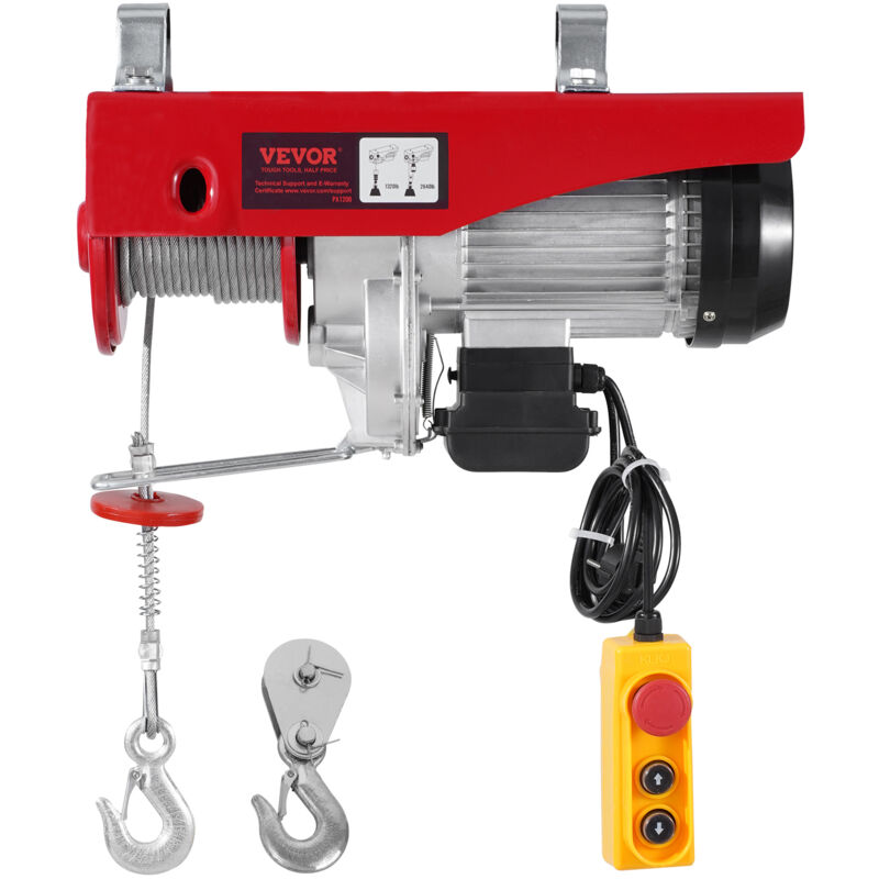 foto del prodotto vevor paranco elettrico doppio cavo carico max. 1200 kg, telecomando a filo 4,2 m, altezza di sollevamento cavo singolo 12 m, paranco arresto di