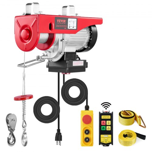 foto del prodotto vevor paranco elettrico doppio cavo carico max. 600kg, telecomando a filo 4,2m, altezza di sollevamento cavo singolo 12m, paranco arresto di emergenza, sollevatore per garage, magazzino, fabbrica