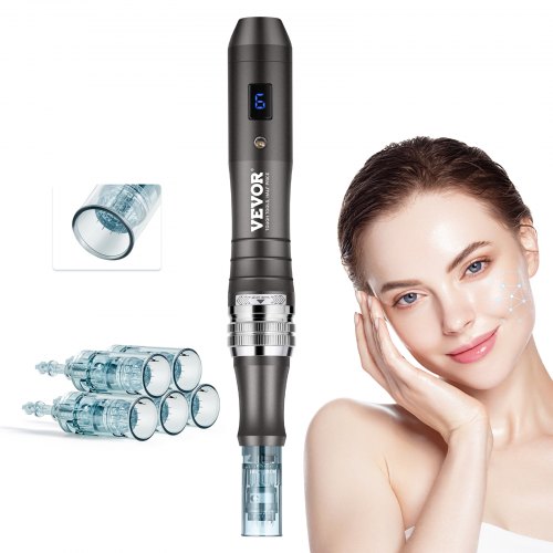 foto del prodotto vevor penna per microneedling facciale 5 aghi monouso, penna derma elettrica 6 velocit variabile dispositivo di bellezza dermapen con lunghezza ago regolabile 0 2,5 mm, display lcd