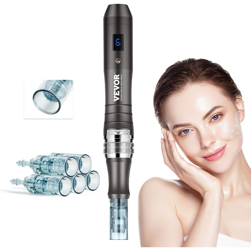 foto del prodotto vevor penna per microneedling facciale 5 aghi monouso, penna derma elettrica professionale 6 velocita variabile dispositivo di bellezza dermapen con