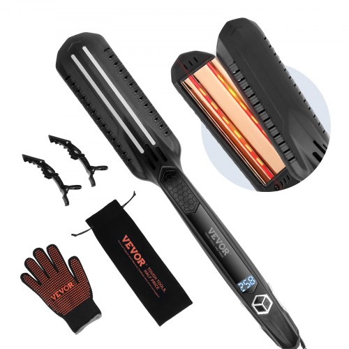 foto del prodotto vevor piastra per capelli 300 x 45 x 60 mm piastra per capelli a doppio infrarossi con schermo lcd, 19 livelli di temperatura, piastra per capelli a riscaldamento rapido per uso domestico in salone