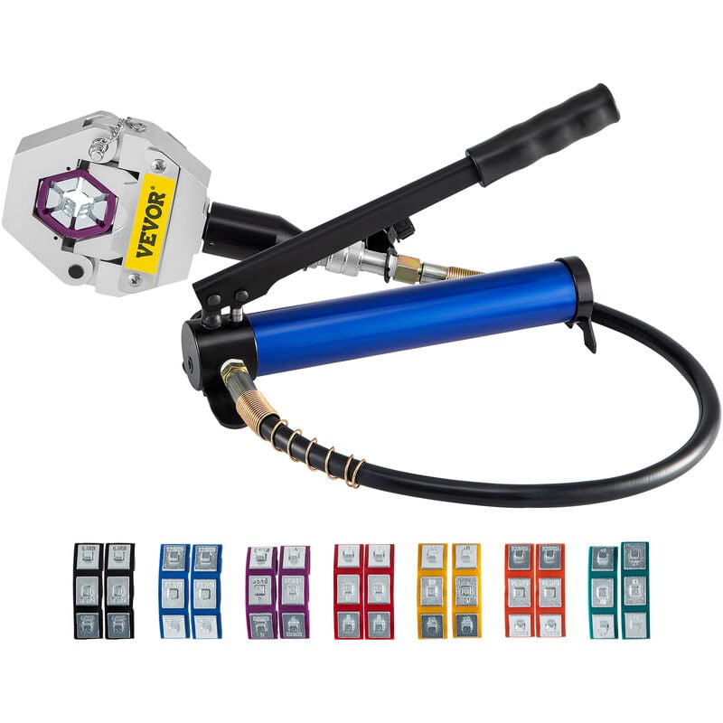 foto del prodotto vevor piegatore per tubo flessibile idraulico manuale fs 7842b, per tubi 8, 10, 12, pinze di piegatore in alluminio, pinza crimpatrice con 7 set di