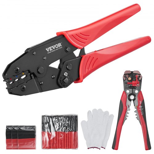 foto del prodotto vevor pinze crimpatrice 0,5 6mm in acciaio per terminali isolati in nylon termorestringente awg22 10, pinza crimpaggio capicorda con guanti spelafili 210 tubi termorestringenti pressione regolabile