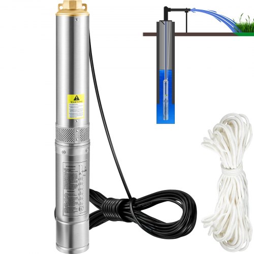 foto del prodotto vevor pompa d acqua sommergibile 750w flusso 105l min per piscina giardino orto in acciaio inox, pompa sommersa per pozzi profondi 230v prevalenza max. 62m, pompa sommersa per pozzo piscina con cavi