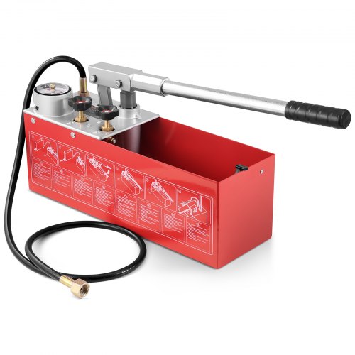 foto del prodotto vevor pompa di prova idrostatica, max 25 bar 362 psi, kit tester manuale della pressione dell acqua idraulica a doppia valvola con manometro serbatoio acqua da 2,8 gal, tubo da 1,4 m