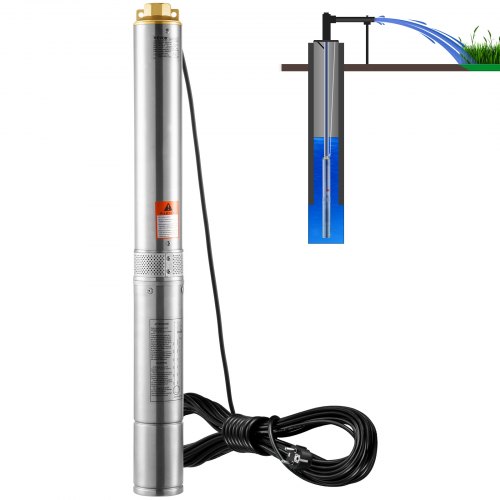foto del prodotto vevor pompa sommergibile per pozzi profondi, ip68 750w 230 v 60 hz, massima portata 7,1 m³/h prevalenza 75 m, cavo elettrico 9,1 m, scatola controllo acciaio inox irrigazione industriale uso domestico