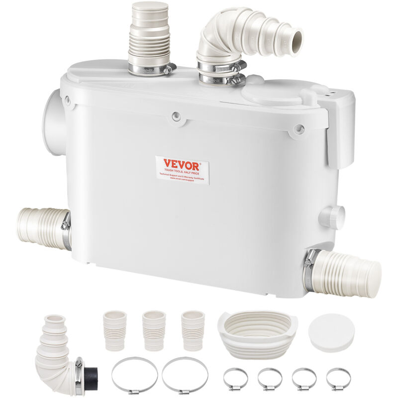 foto del prodotto vevor pompa trituratore per scarico bagno pompa maceratrice sanitaria 500w prevalenza max. 8m 3 entrate per tubi portata max. 6600l h, pompa