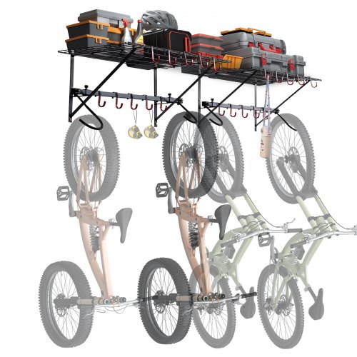 foto del prodotto vevor portabiciclette, 2 ripiani, gancio portabiciclette per montaggio a parete, organizzatore per casa, garage, per varie dimensioni di bici, supporto regolabile, pu contenere fino 226,8 kg 1600 mm