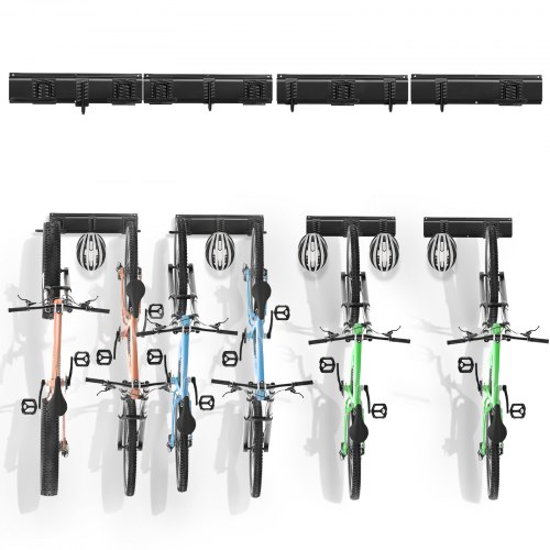 foto del prodotto vevor portabiciclette, 6 portabiciclette e 5 ganci per caschi, gancio portabiciclette per montaggio parete, personalizzabile per varie dimensioni, supporta fino a 136 kg, 1625,6 mm per casa e garage