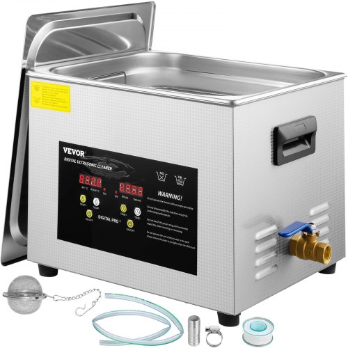 foto del prodotto vevor pulitore a ultrasuoni aggiornato 15 l riscaldatore 600 w ultrasuoni 360 w pulitore per parti a ultrasuoni da laboratorio digitale con temporizzatore per pulizia di strumenti dentali in vetro